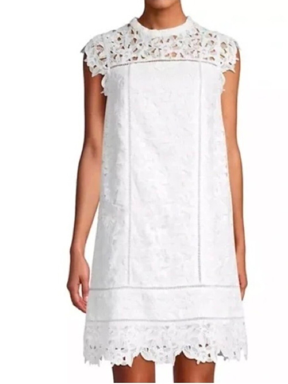 Vineyard Vines White Lace Cap-Sleeve Shift Dress Size 10